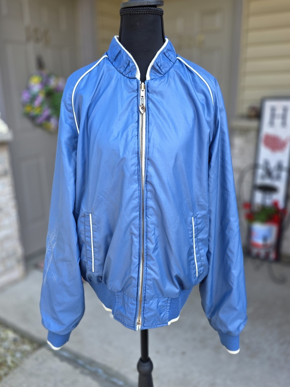 Vintage Reversible Blue White Bomber Jacket Size L